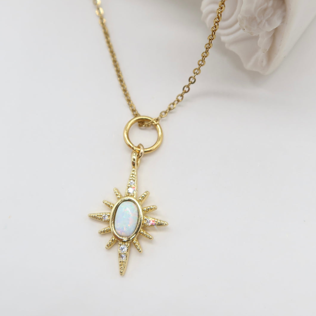 North star necklace with opal