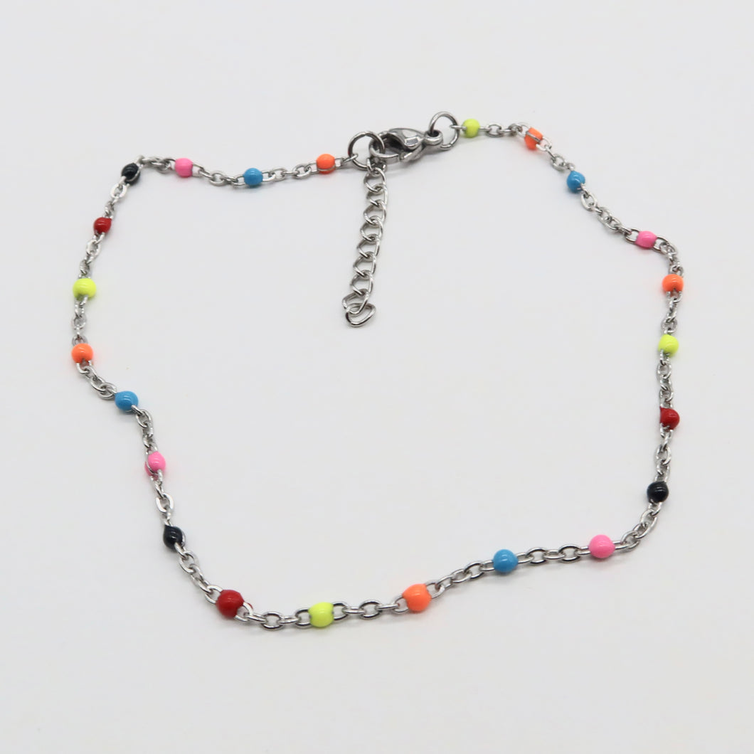 Cute silver anklet with color enamel dots